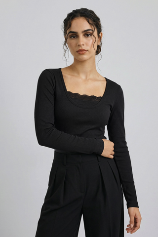 Lace-detail Top in Black