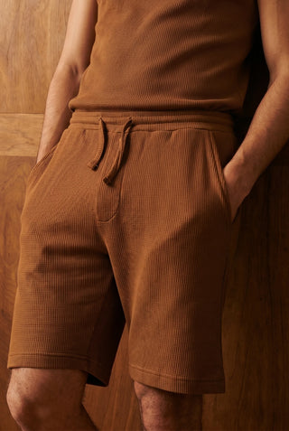 Waffle-Knit Shorts in Cinnamon