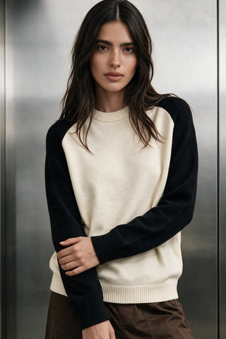 Raglan Knit Sweater / BLACK & CREAM