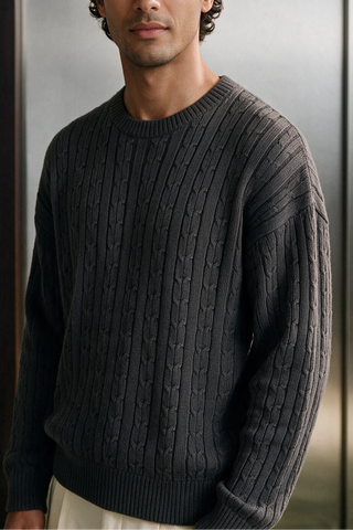 Classic Cable Knit Pullover / GREEN SWEATER ATTIR-MEN