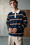 Striped Polo Shirt with Contrast Detail / NAVY STRIPES RUGBYPOLO ATTIR-UNISEX