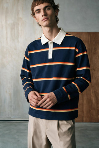 Striped Polo Shirt with Contrast Detail RUGBYPOLO ATTIR-UNISEX