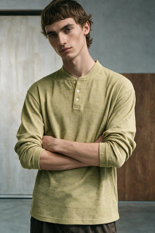 Melange Effect Henley Shirt HENLEY ATTIR-MEN