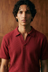 Waffle-Knit Revere Polo Shirt in Blood Red POLO ATTIR-MEN