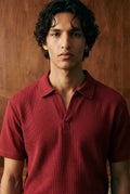 Waffle-Knit Revere Polo Shirt in Blood Red POLO ATTIR-MEN