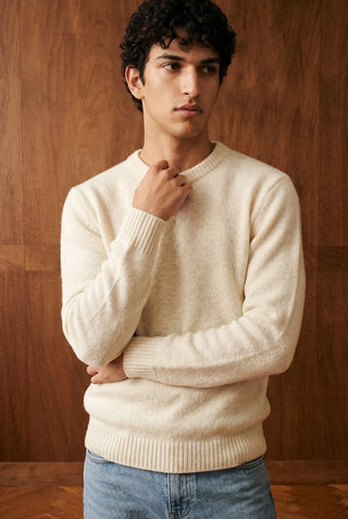 Furry Crew Neck Knitted Jumper in Snow