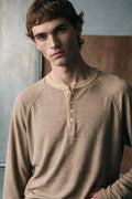 Seam-detail Textured Henley / BEIGE HENLEY ATTIR-MEN