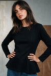 Effortless Peplum Top / BLACK TOP ATTIR-WOMEN