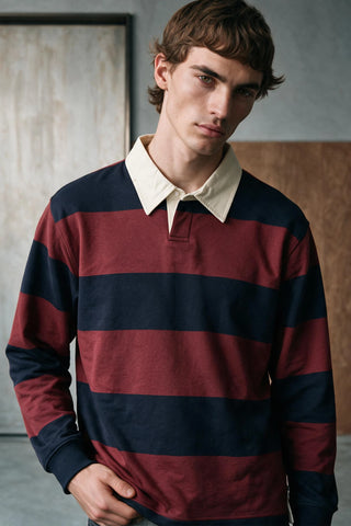 Striped Knit Polo Shirt with Contrast Collar RUGBYPOLO ATTIR-MEN