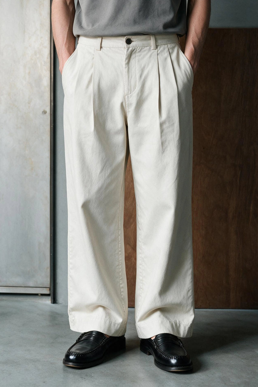 Relaxed Double Pleats Twill Pant / GREY PANT ATTIR-MEN