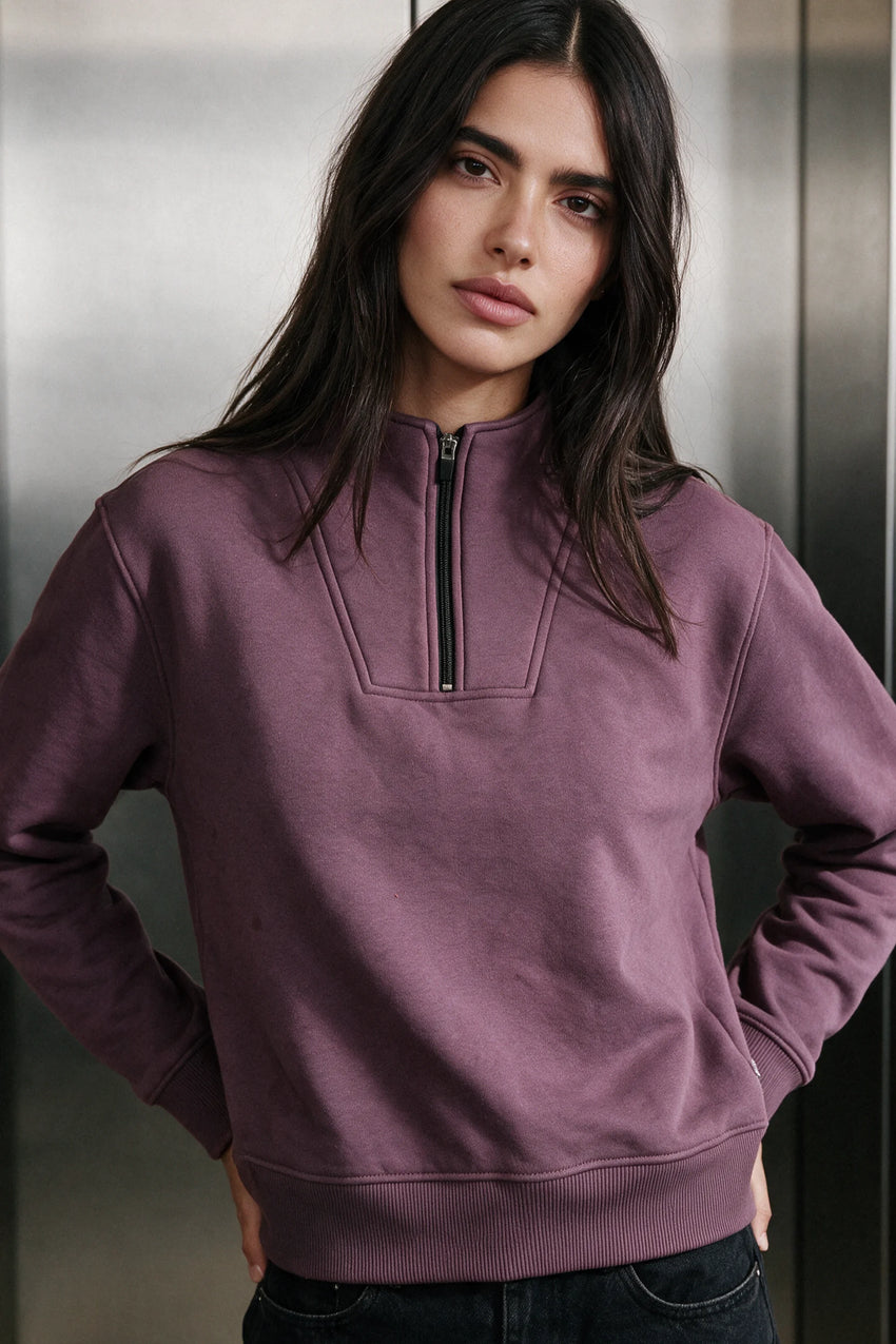 Q-Zip Mock Neck Jumper / PLUM SWEATSHIRT ATTIR-WOMEN
