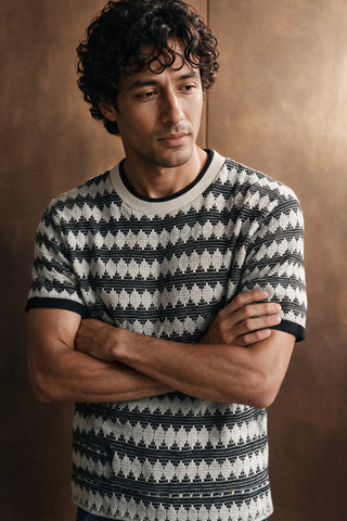 Crochet Knit Ringer Tee / GREY TEE ATTIR-MEN