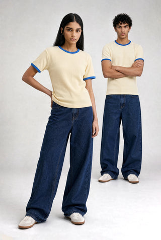 Waffle Textured Ringer T-shirt in Butter Yellow