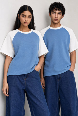 Waffle Textured Raglan T-shirt in Sky