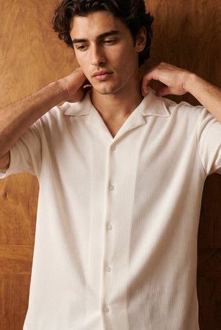 Waffle Textured Resort Shirt in White