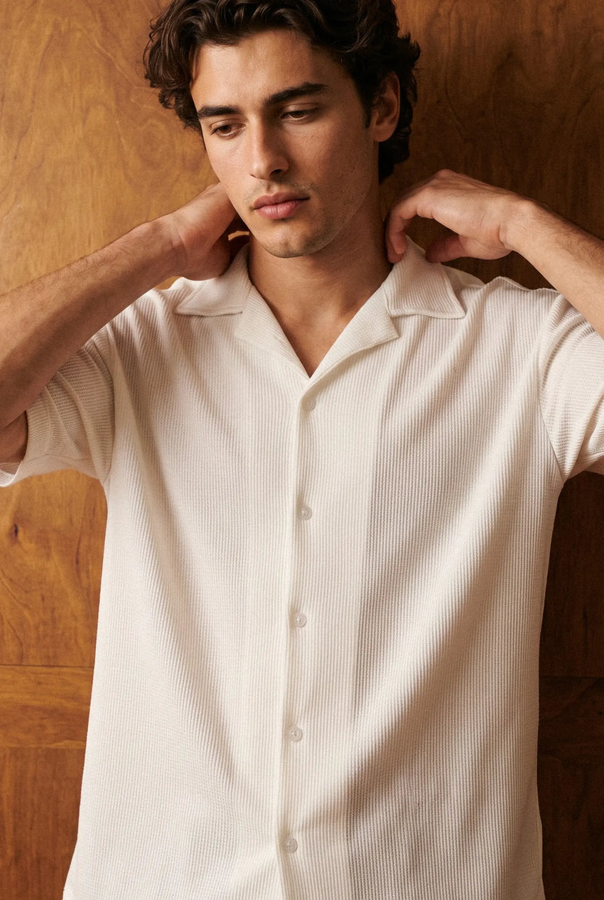 Waffle Textured Resort Shirt in White SHIRT ATTIR-MEN