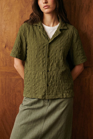 Creased Camp Collar Shirt in Olive