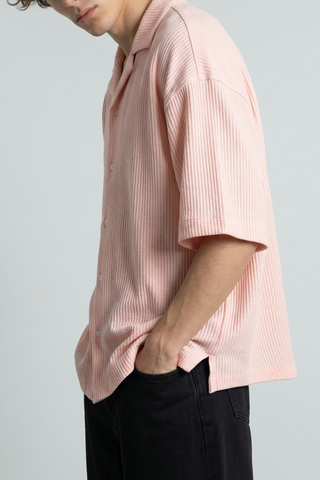 Textured Resort Collar Shirt in Pastel Pink