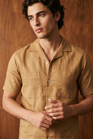 Basic Camp Collar Shirt in Camel
