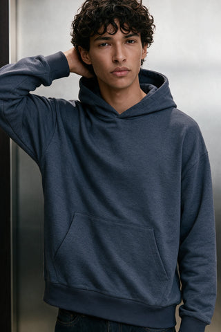 Structured Oversized Hoodie / MELANGE NAVY HOODIE ATTIR-MEN