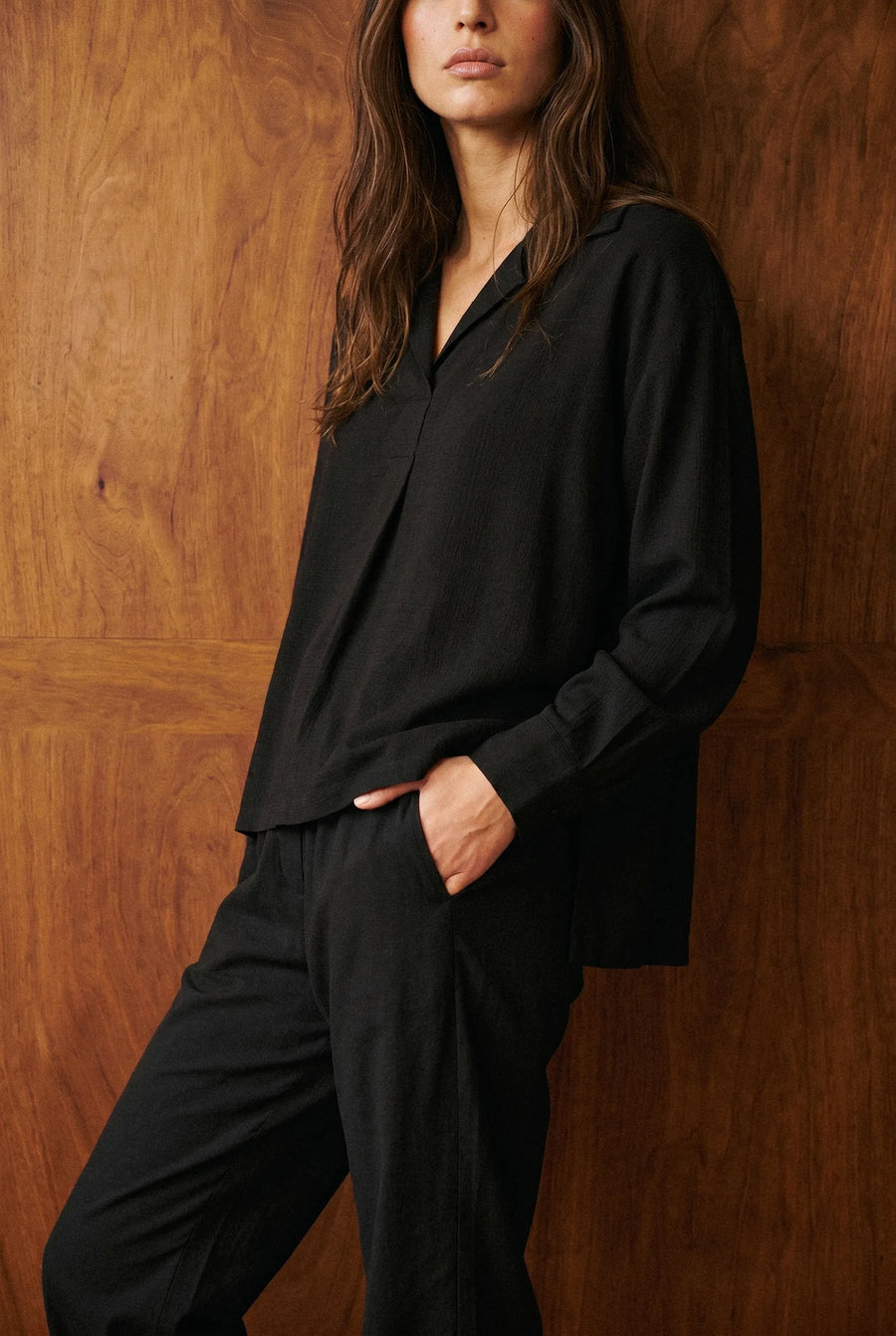 Pleated Co-ord Set in Ink Black