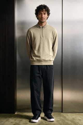 Melange Effect Quarter Zip / BEIGE