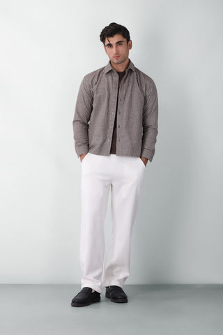 Oversized Striped Boxy Fit Shirt in Chocolate