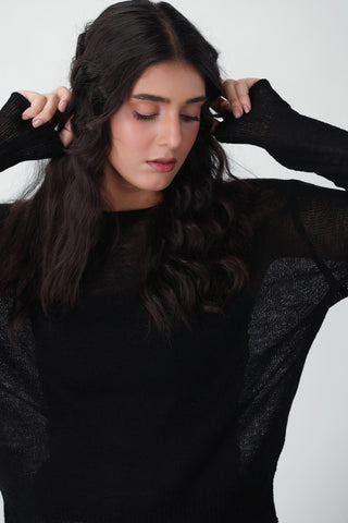 Knitted Sheer Top in Black