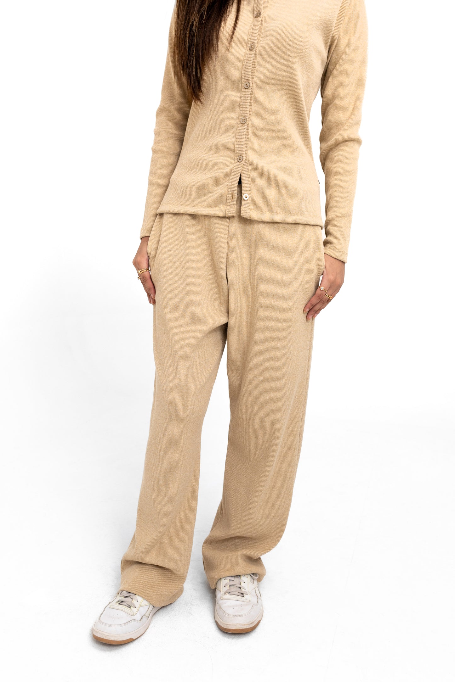 Rib-knit Co-ord Set in Beige