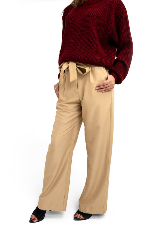 Wide-leg Palazzo Pant in Light Beige