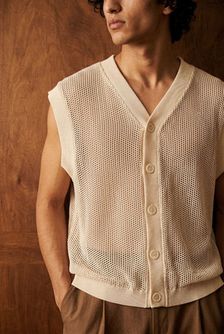Crochet Sleeveless Cardigan in Cream