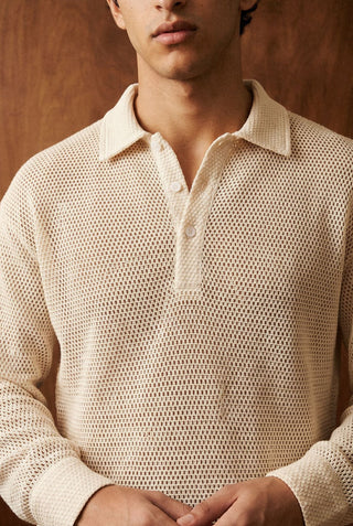 Crochet Polo Shirt in Cream