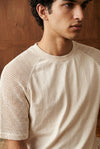 Relaxed Crochet Sleeve Raglan Tee in Cream TEE ATTIR-UNISEX