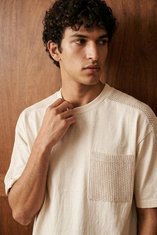 Crochet Panel Tee in Cream