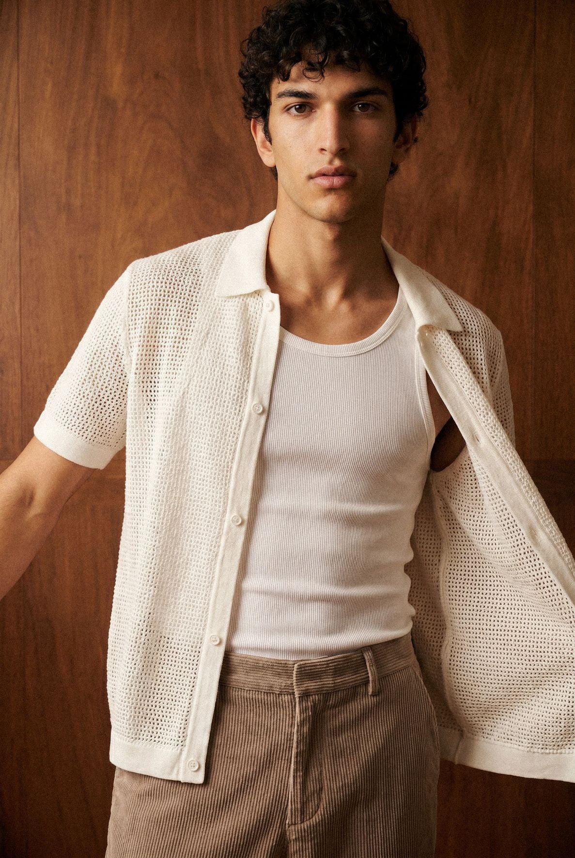 Crochet Button Down Shirt in Cream SHIRT ATTIR-MEN