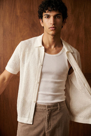 Crochet Button Down Shirt in Cream