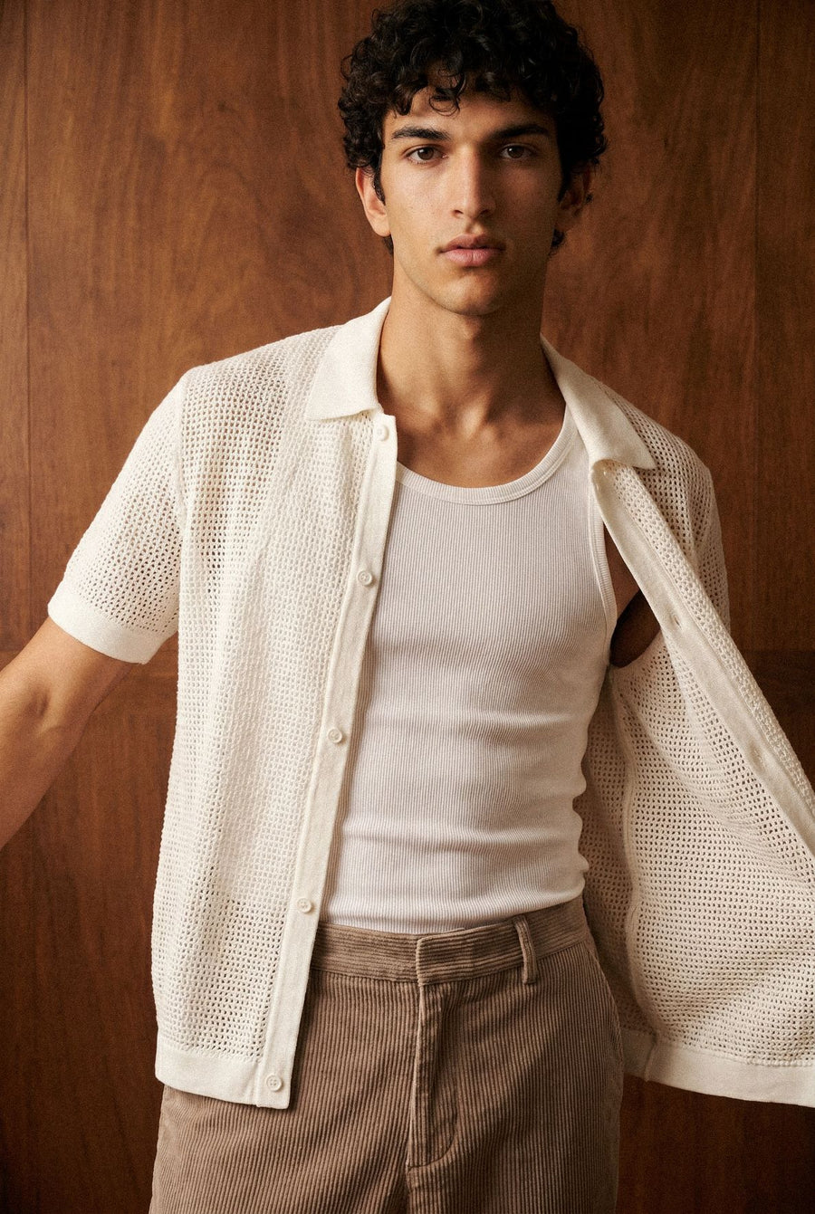 Crochet Button Down Shirt in Cream