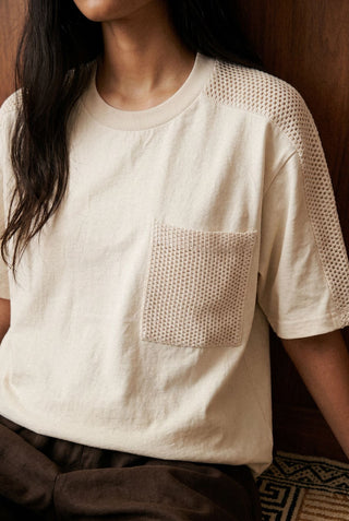 Crochet Panel Tee in Cream