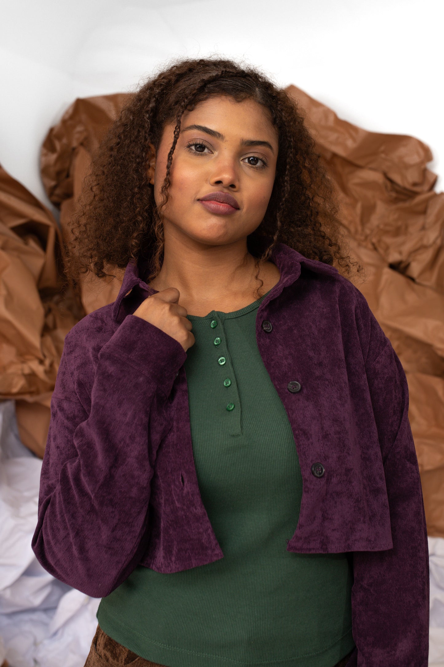 Corduroy Crop Shirt in Dark Purple