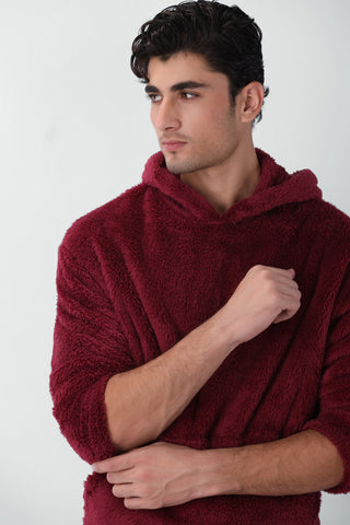 Teddy Fur Hoodie in Rosewood