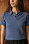 Cropped Polo Top in Blue Melange POLO ATTIR-WOMEN