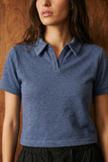 Cropped Polo Top in Blue Melange POLO ATTIR-WOMEN