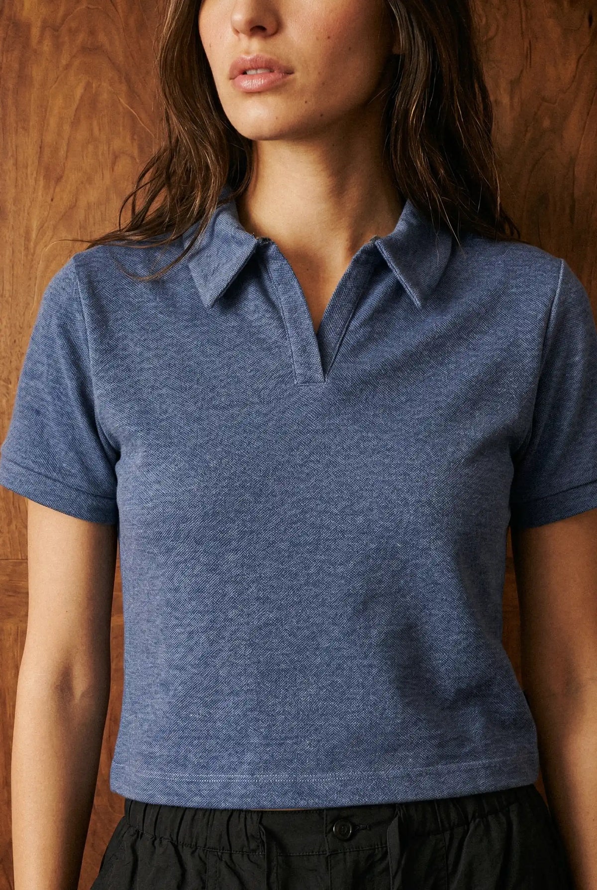 Cropped Polo Top in Blue Melange POLO ATTIR-WOMEN