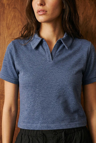 Cropped Polo Top in Blue Melange