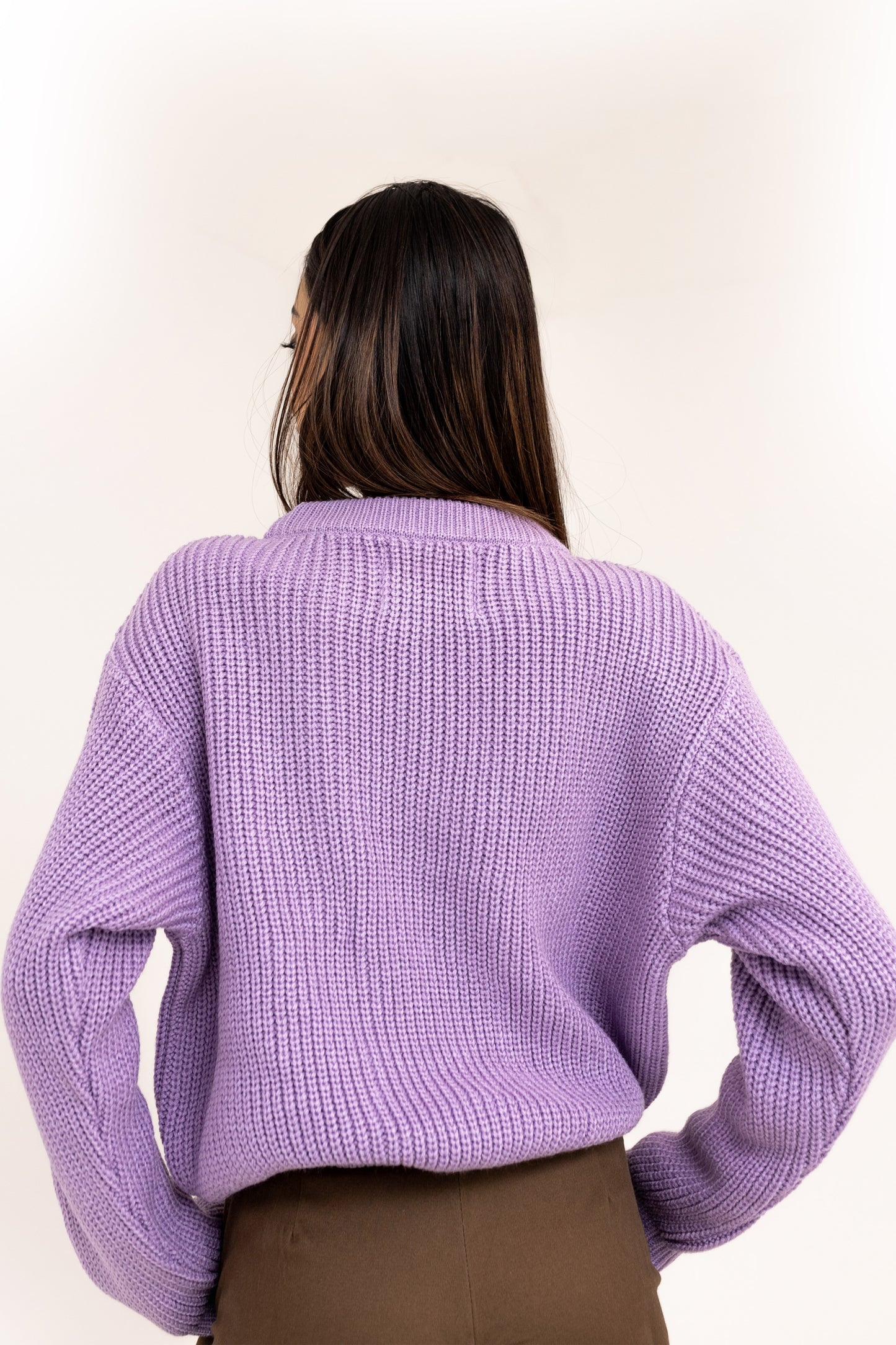 Loose-Knit High Neck Jumper in Lavender