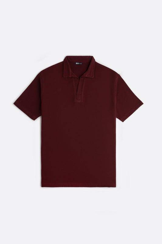 Textured-Knit Revere Polo Shirt in Maroon