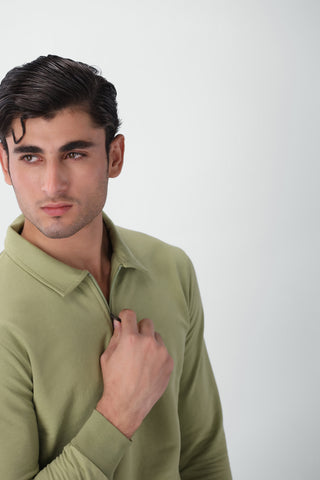 Polo Q-zip Sweatshirt in Matcha Green