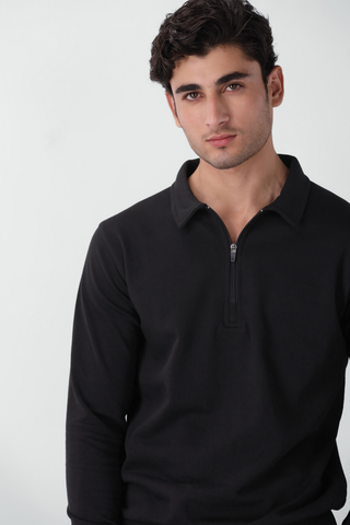 Polo Q-zip Sweatshirt in Black