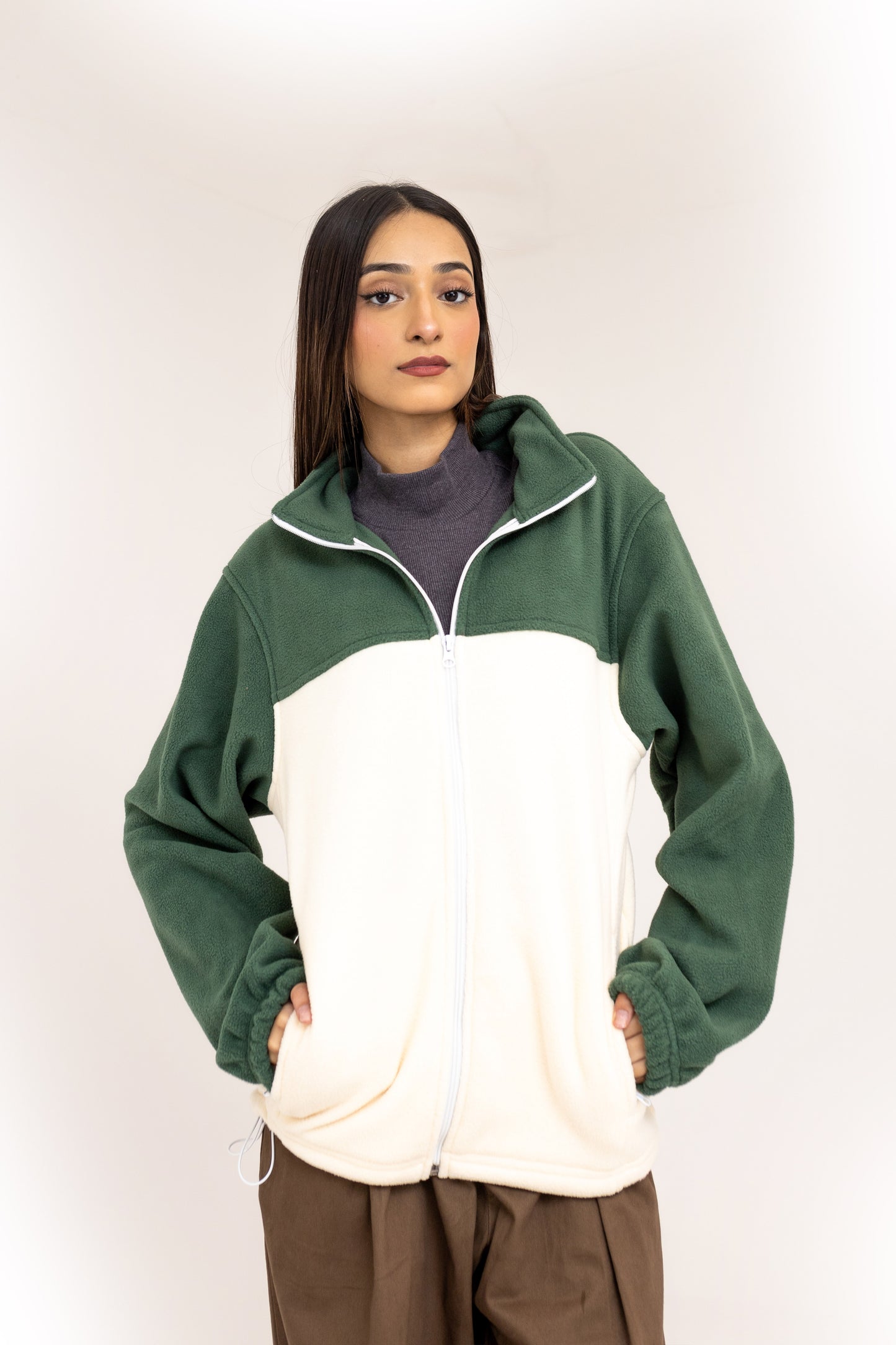 Polar Fleece Contrast Zipper in Green