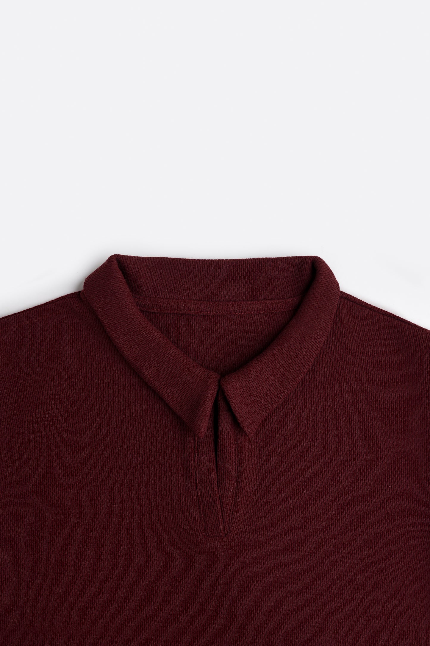 Cropped Textured Polo Top in Rosewood